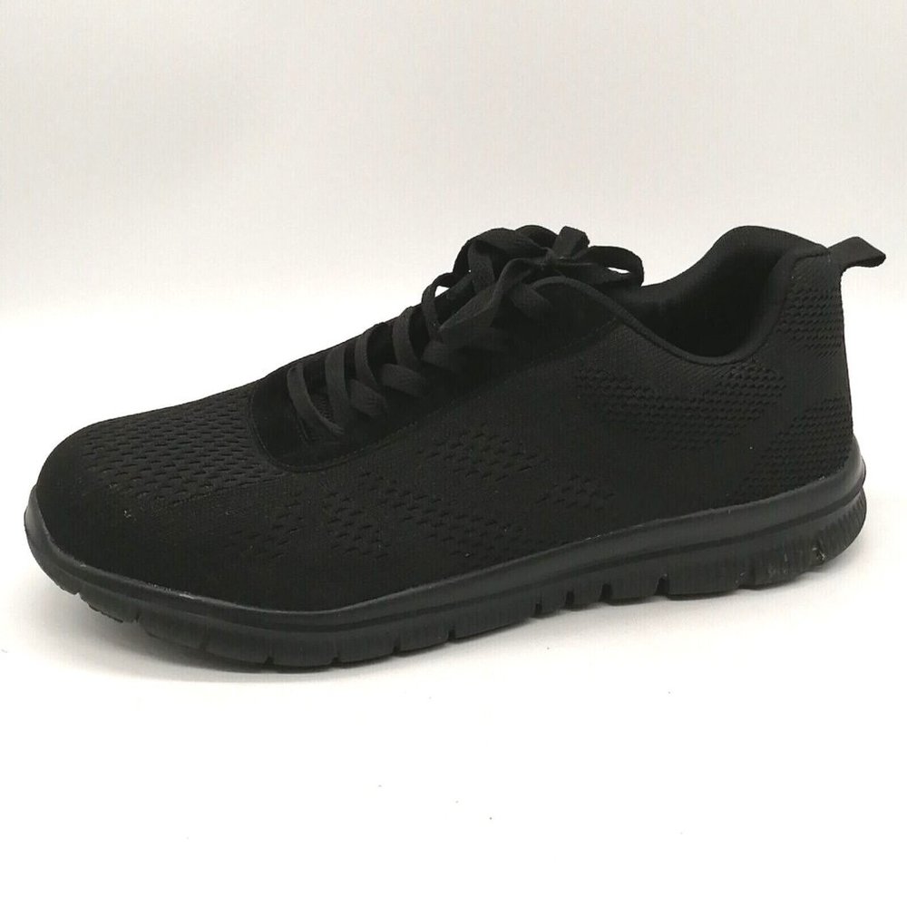 Dykhmily Mens Lace Up Sneaker Black Flat Heel Round‎ Toe Cushioned Insole Sz 12